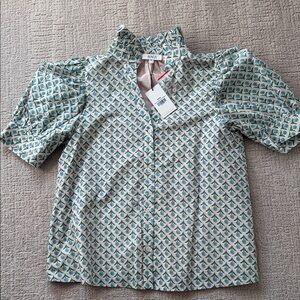 AVARA Women's Patterned Blouse - Green and White